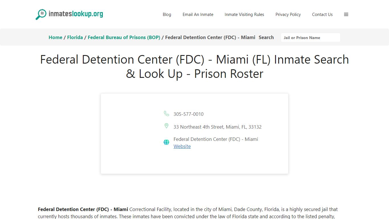 Federal Detention Center (FDC) - Miami (FL) Inmate Search & Look Up ...